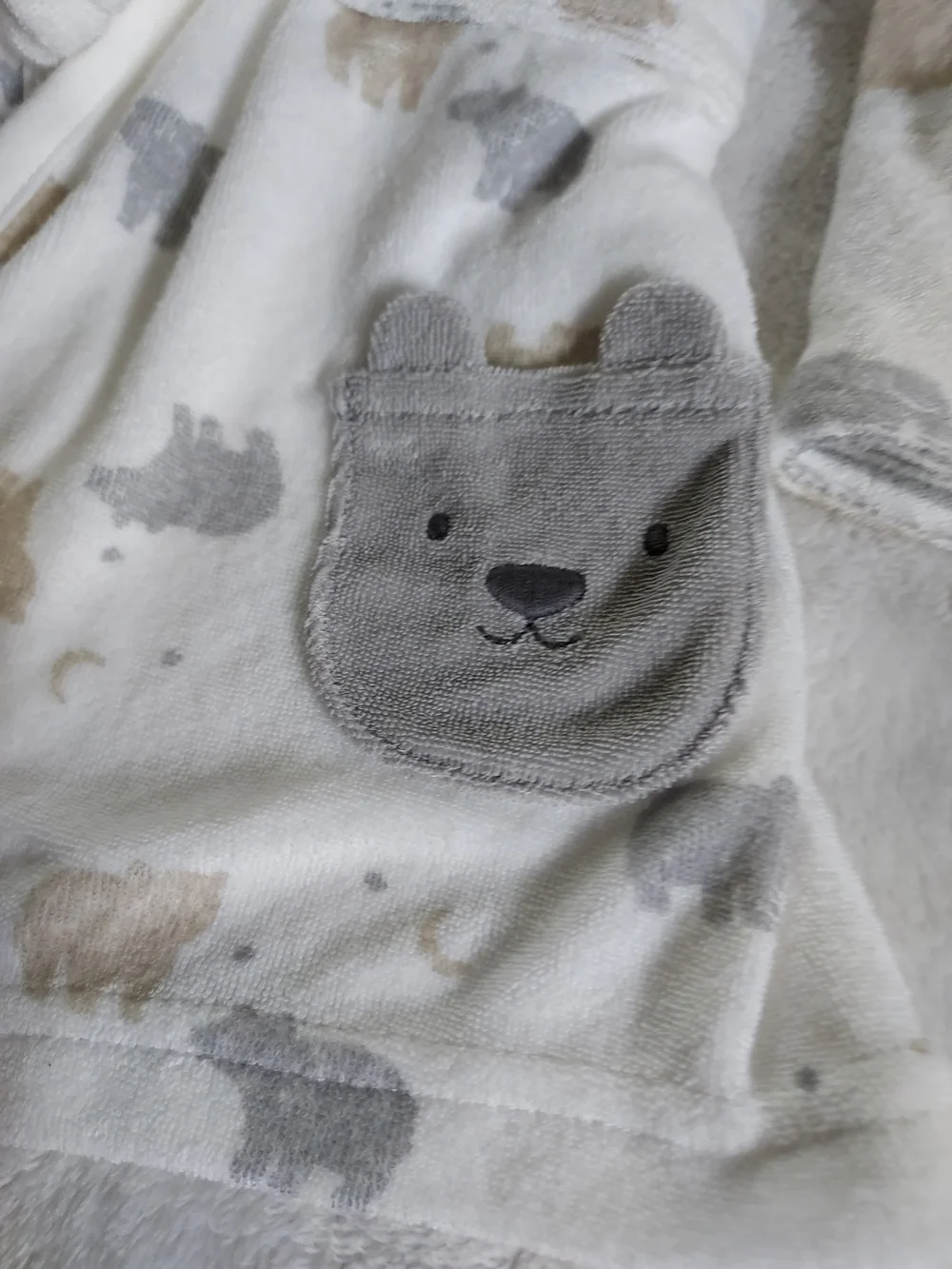 Carter's Cream Hooded Kids Robe with Gray & Tan Bear Print Bath Time Pool Summer